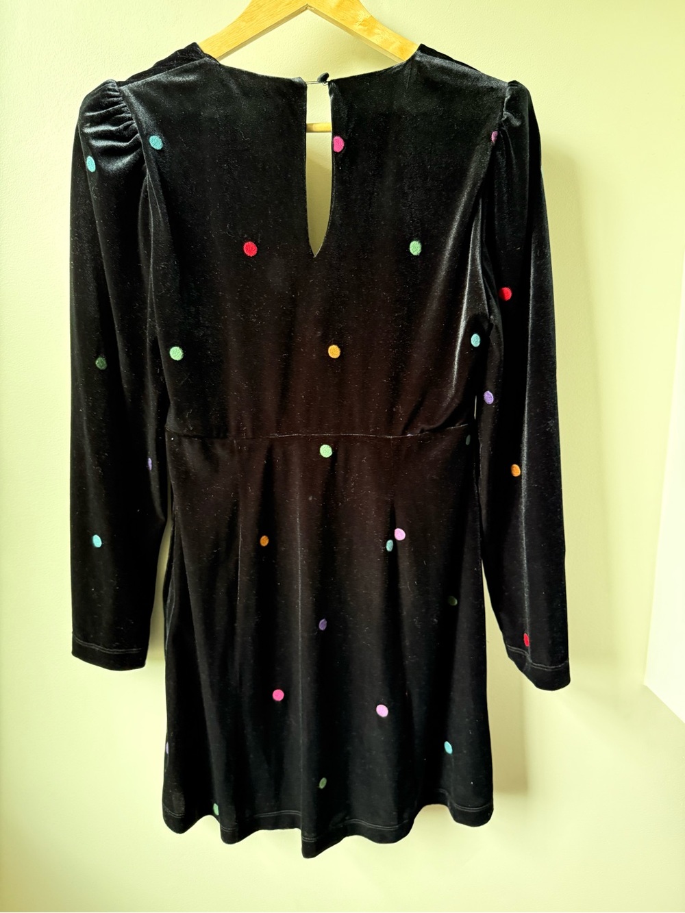 FARM‎ RIO Embroidered Velvet Mini Dress Polka Dot Retro Whimsy Black Rainbow M - Picture 3 of 10